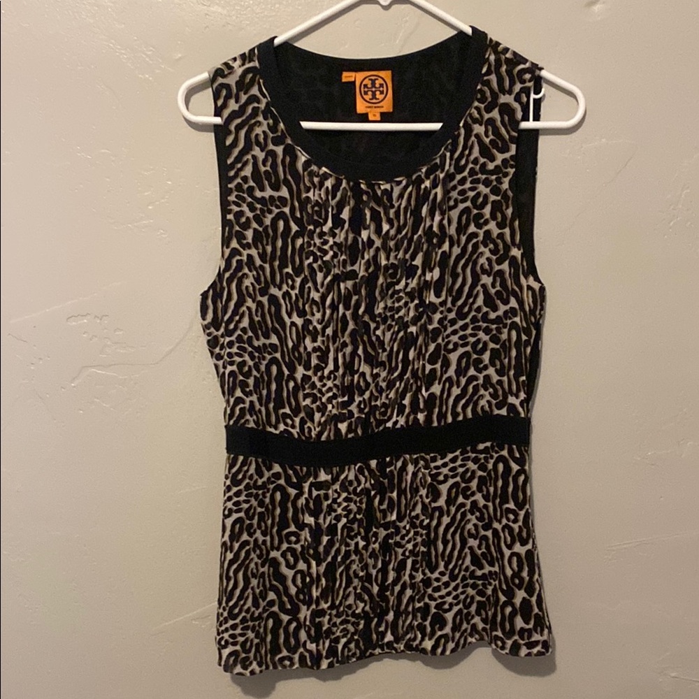 Tory Burch Black Gold and White Cheetah Print Sleeveless Blouse Woman 10